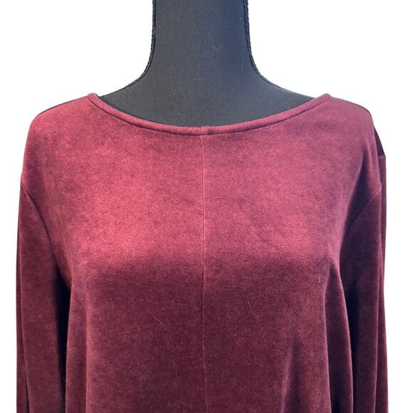 J Jill Pure Jill Tunic Shift Dress Merlot Wine Maroon Velour Velvet Plus 2X - Picture 2 of 7